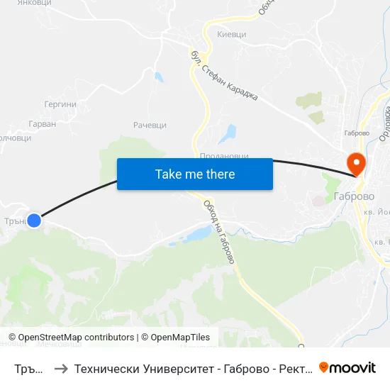 Трънето to Технически Университет - Габрово - Ректорат (Корпус 3) map