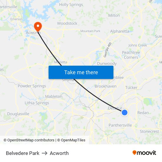 Belvedere Park to Acworth map