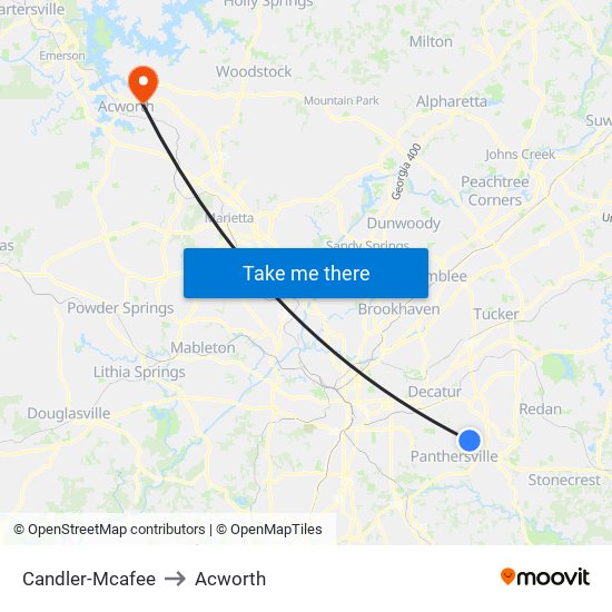 Candler-Mcafee to Acworth map
