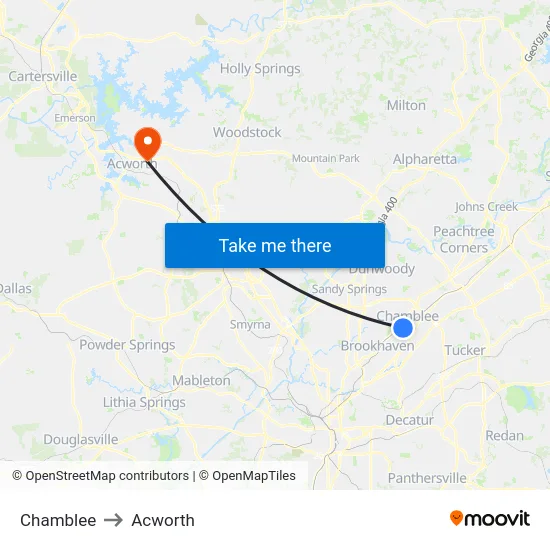Chamblee to Acworth map