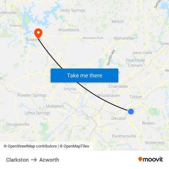 Clarkston to Acworth map
