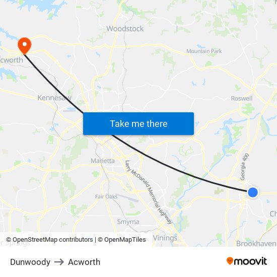 Dunwoody to Acworth map