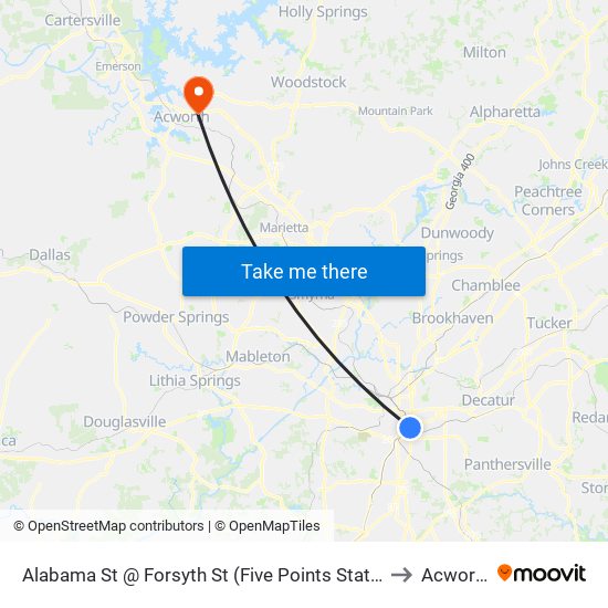 Alabama St @ Forsyth St (Five Points Station) to Acworth map