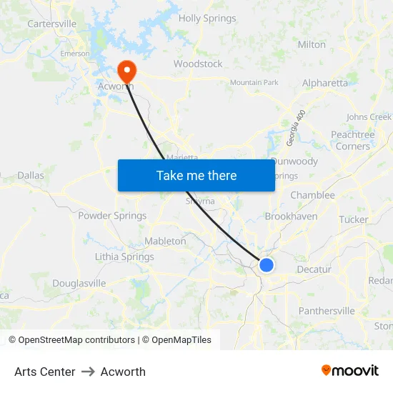 Arts Center to Acworth map