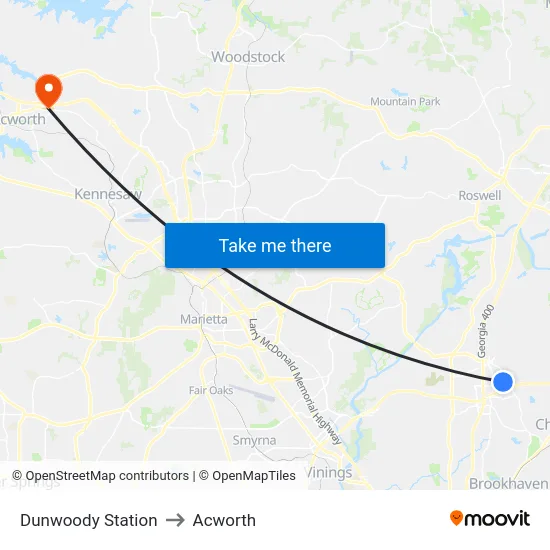 Dunwoody Station to Acworth map