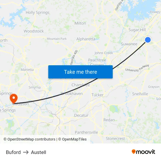 Buford to Austell map