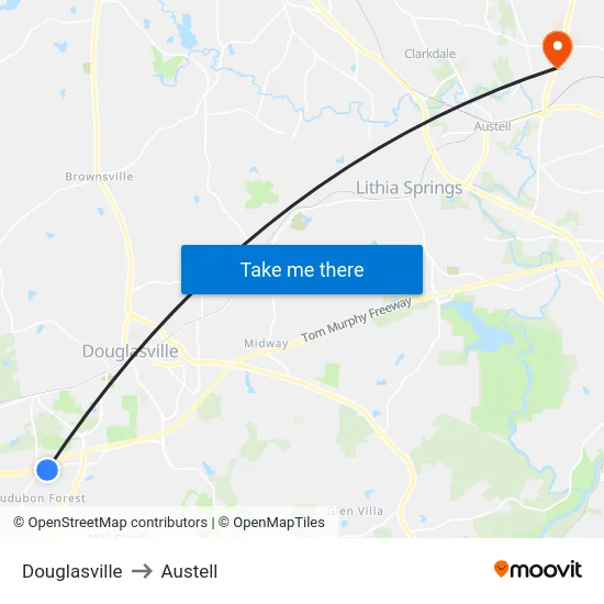 Douglasville to Austell map