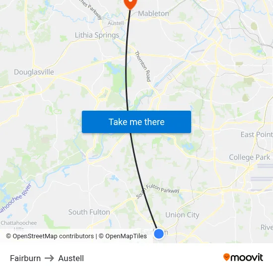 Fairburn to Austell map