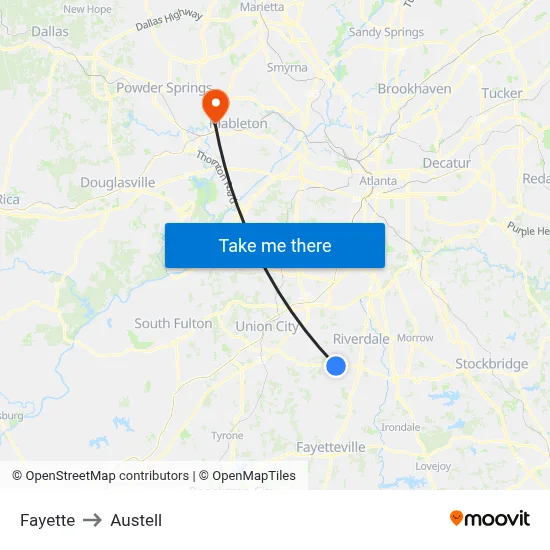 Fayette to Austell map
