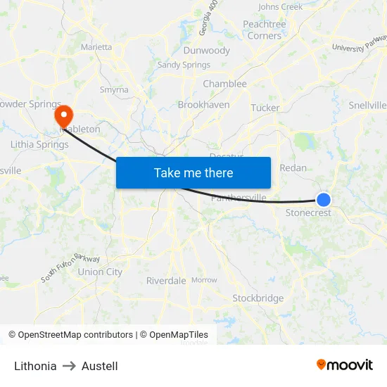 Lithonia to Austell map