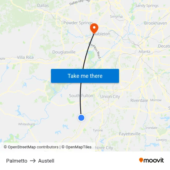 Palmetto to Austell map