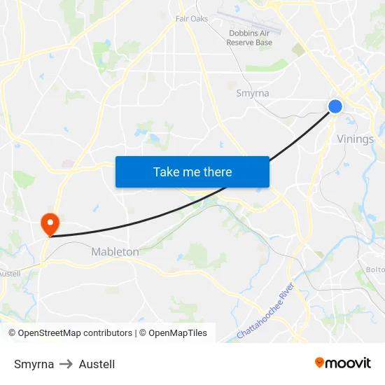 Smyrna to Austell map