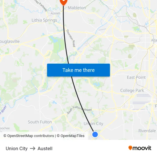 Union City to Austell map