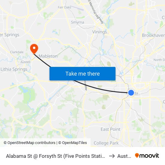 Alabama St @ Forsyth St (Five Points Station) to Austell map