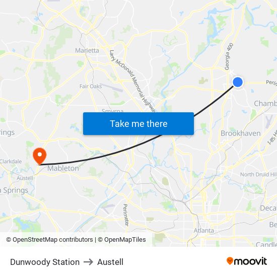 Dunwoody Station to Austell map