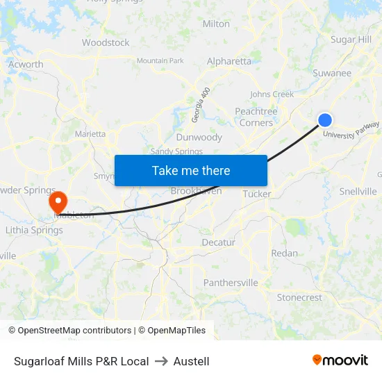 Sugarloaf Mills P&R Local to Austell map