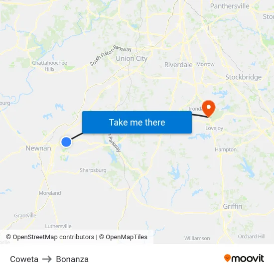 Coweta to Bonanza map