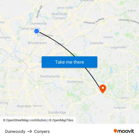 Dunwoody to Conyers map