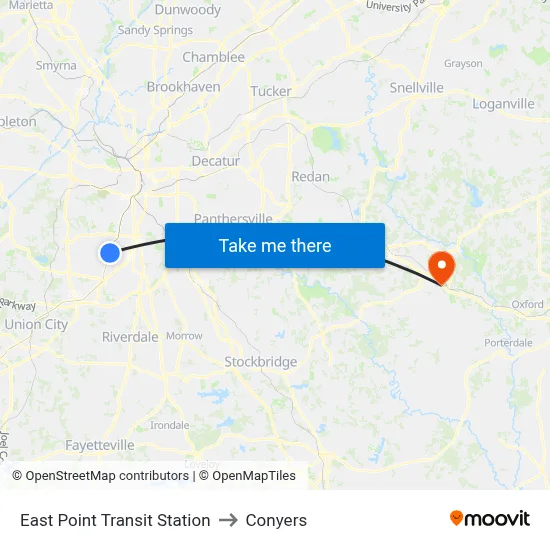 East Point Transit Station to Conyers map