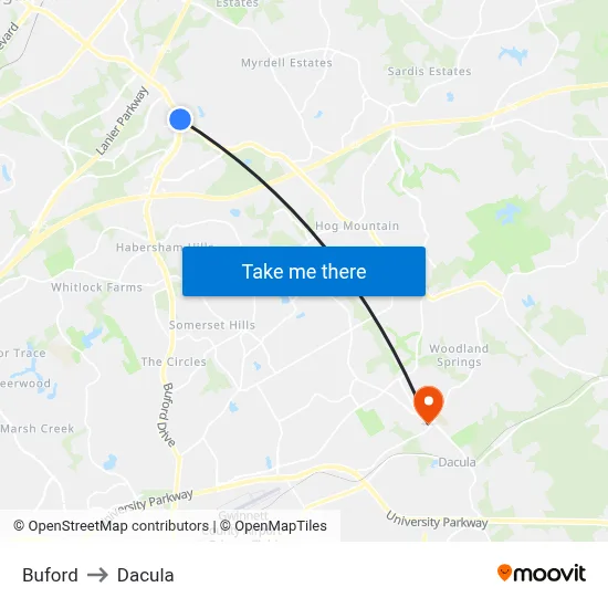 Buford to Dacula map