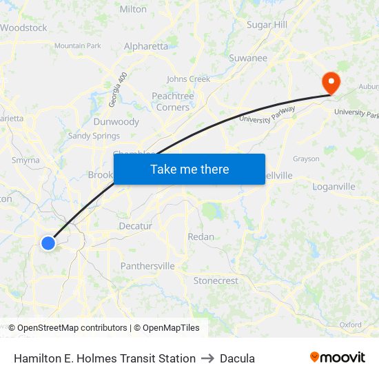 Hamilton E. Holmes Transit Station to Dacula map