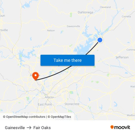 Gainesville to Fair Oaks map