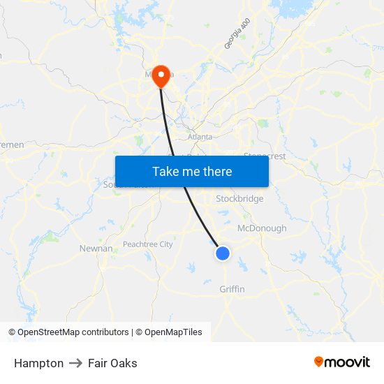 Hampton to Fair Oaks map