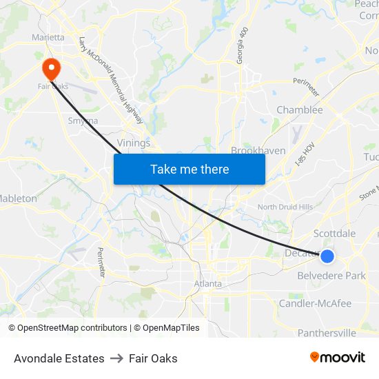 Avondale Estates to Fair Oaks map