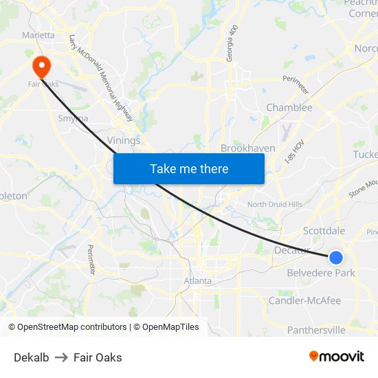 Dekalb to Fair Oaks map