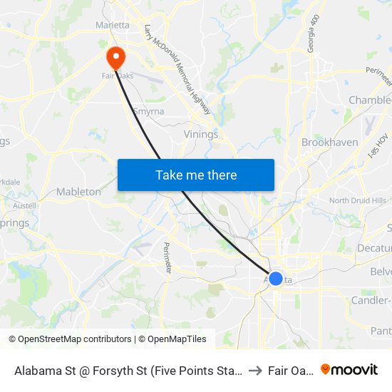 Alabama St @ Forsyth St (Five Points Station) to Fair Oaks map