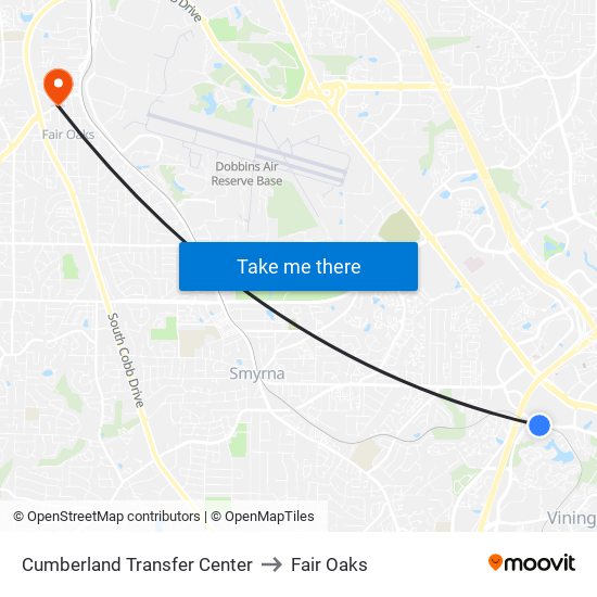 Cumberland Transfer Center to Fair Oaks map