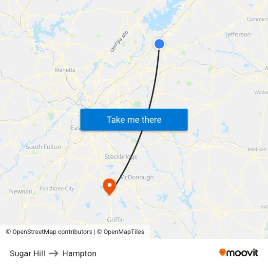 Sugar Hill to Hampton map