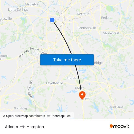 Atlanta to Hampton map