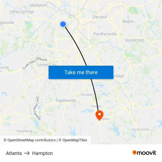 Atlanta to Hampton map