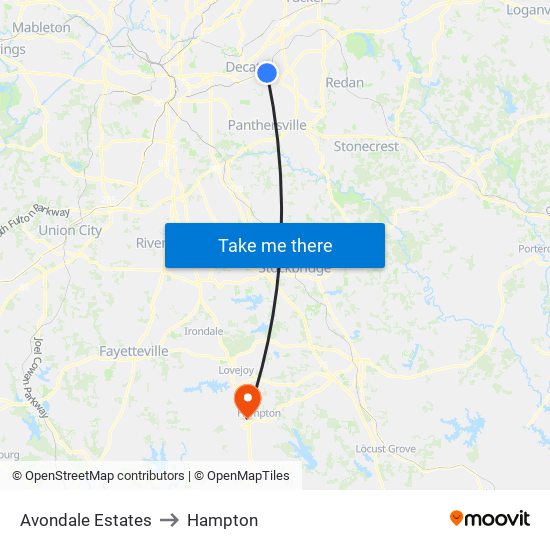 Avondale Estates to Hampton map