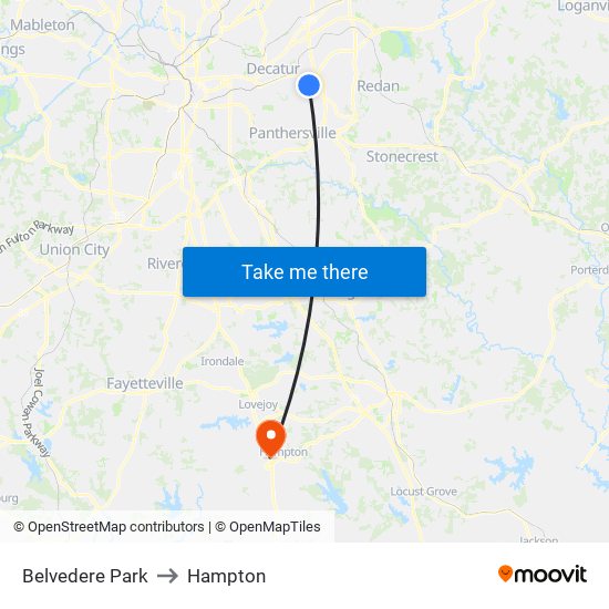 Belvedere Park to Hampton map