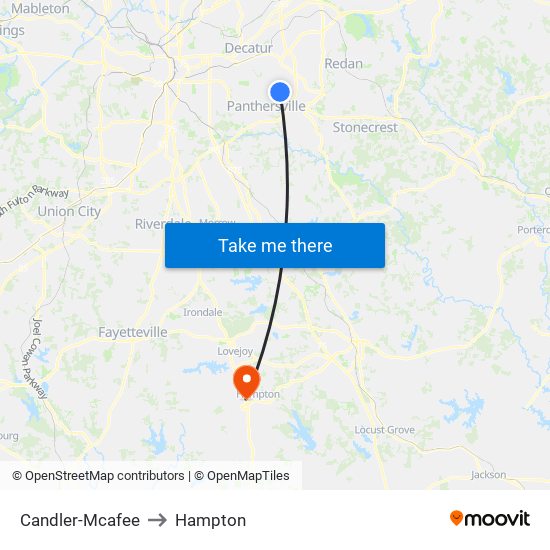 Candler-Mcafee to Hampton map