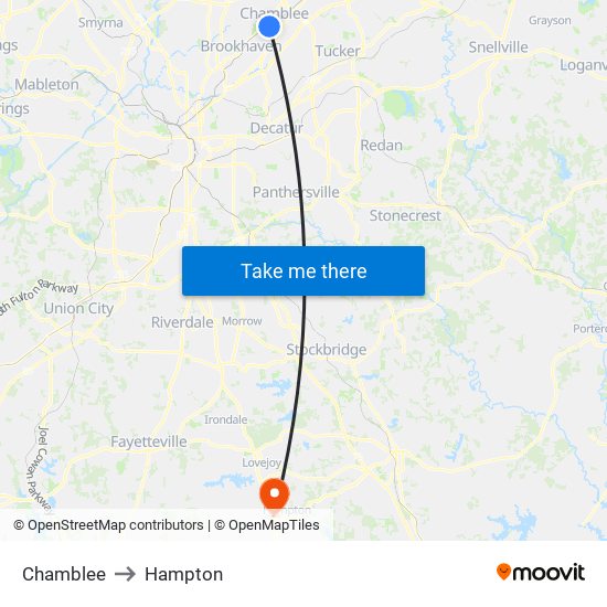 Chamblee to Hampton map