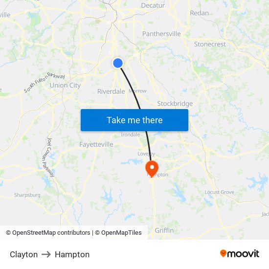 Clayton to Hampton map