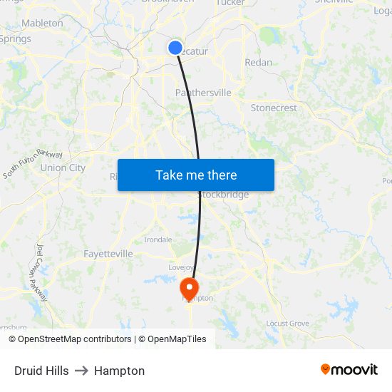 Druid Hills to Hampton map