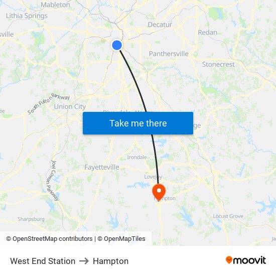 West End Station to Hampton map