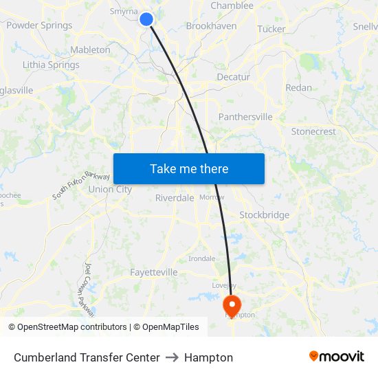 Cumberland Transfer Center to Hampton map