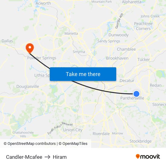 Candler-Mcafee to Hiram map