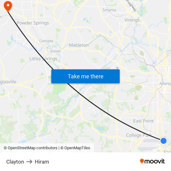 Clayton to Hiram map