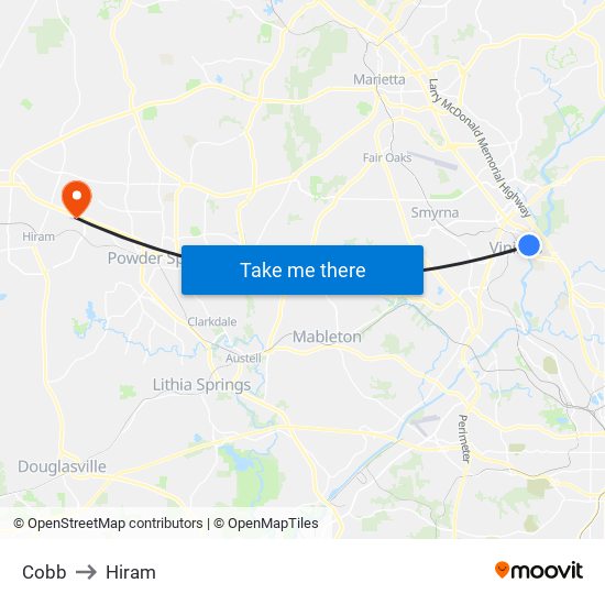 Cobb to Hiram map