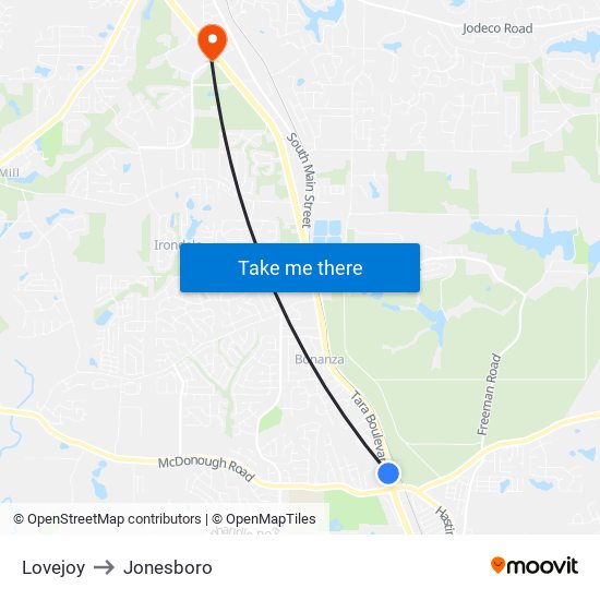 Lovejoy to Jonesboro map