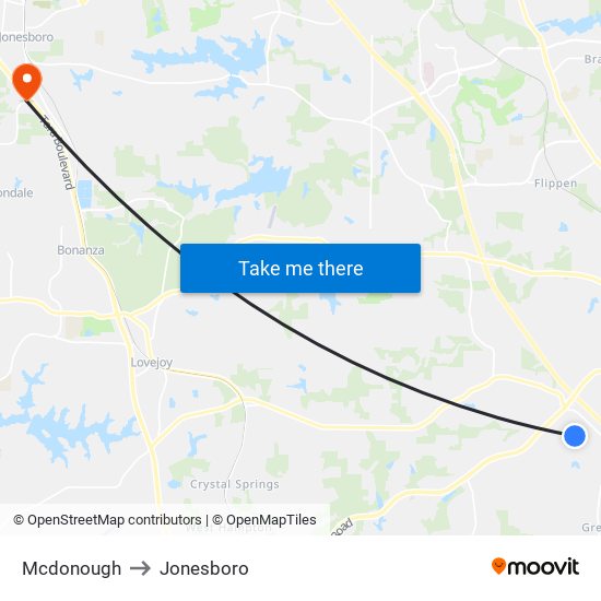Mcdonough to Jonesboro map