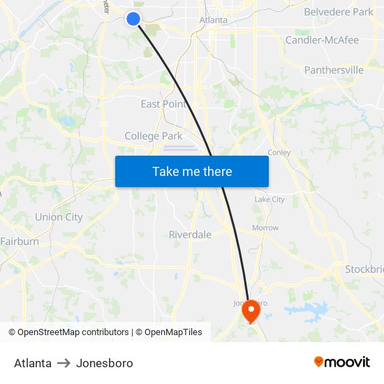Atlanta to Jonesboro map