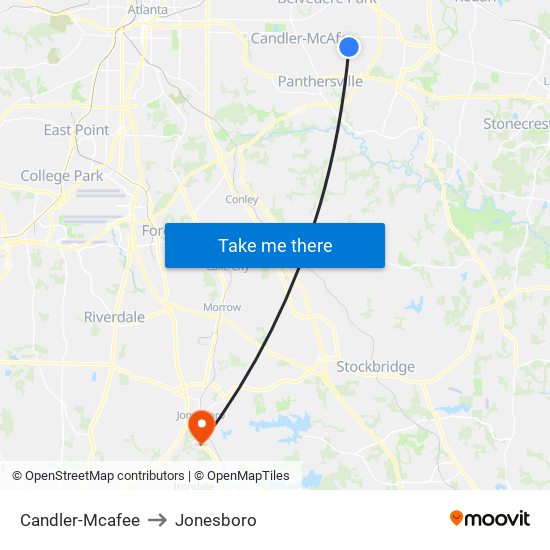 Candler-Mcafee to Jonesboro map