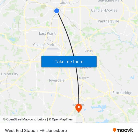 West End Station to Jonesboro map